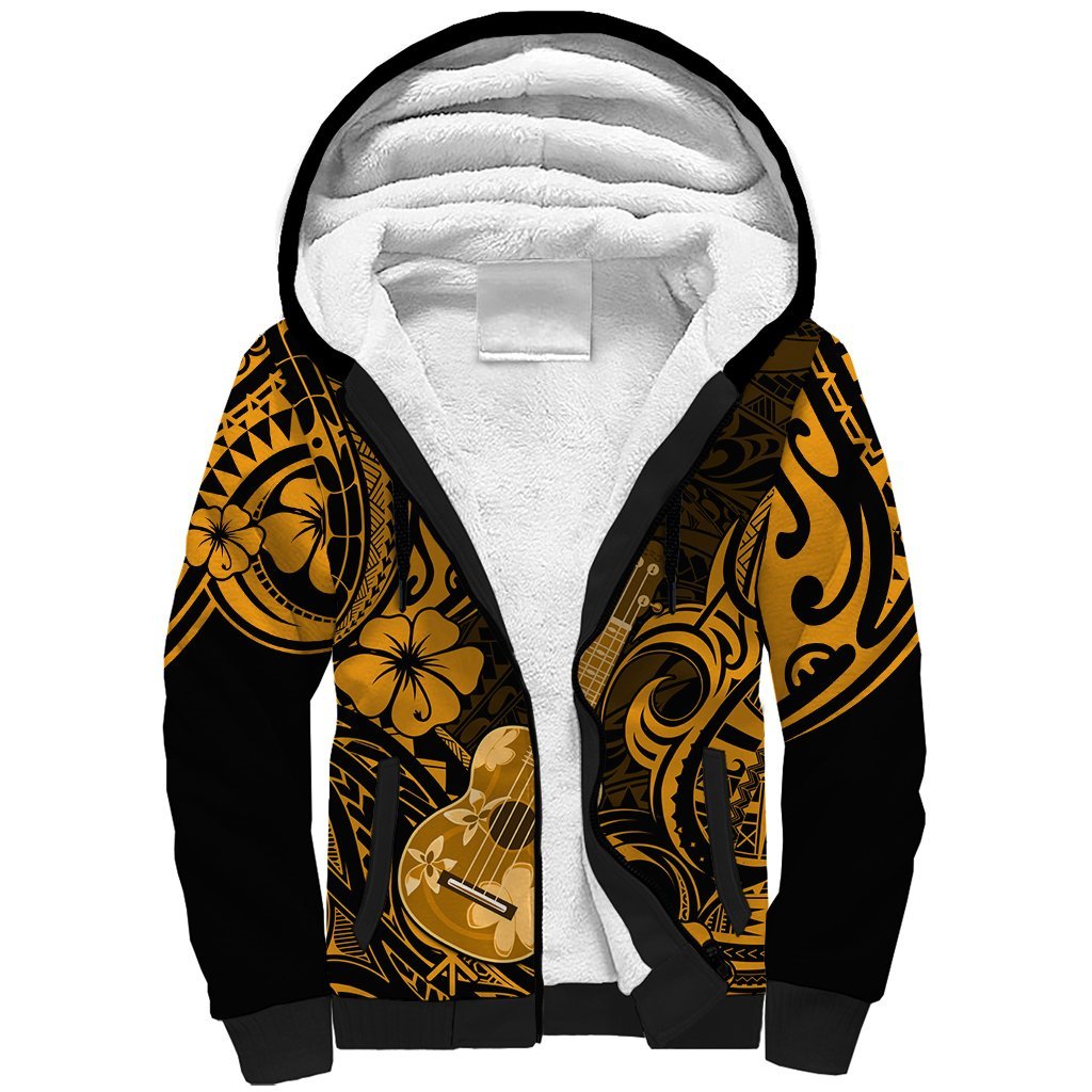 Hawaii Ukulele Sherpa Hoodie Polynesian Pattern Gold Version LT01 Unisex Gold - Polynesian Pride