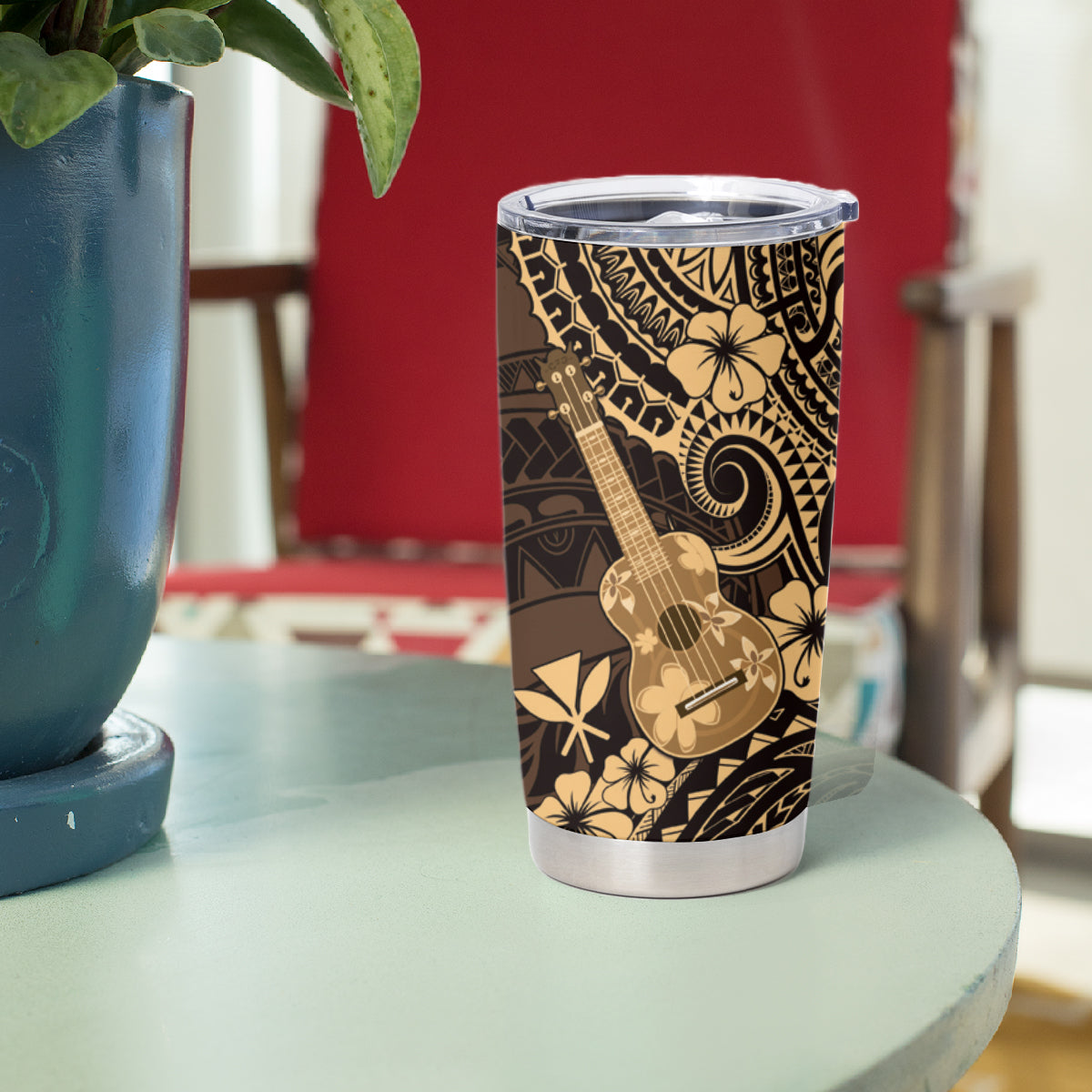 Hawaii Ukulele Tumbler Cup Polynesian Pattern Gold Version LT01 - Polynesian Pride