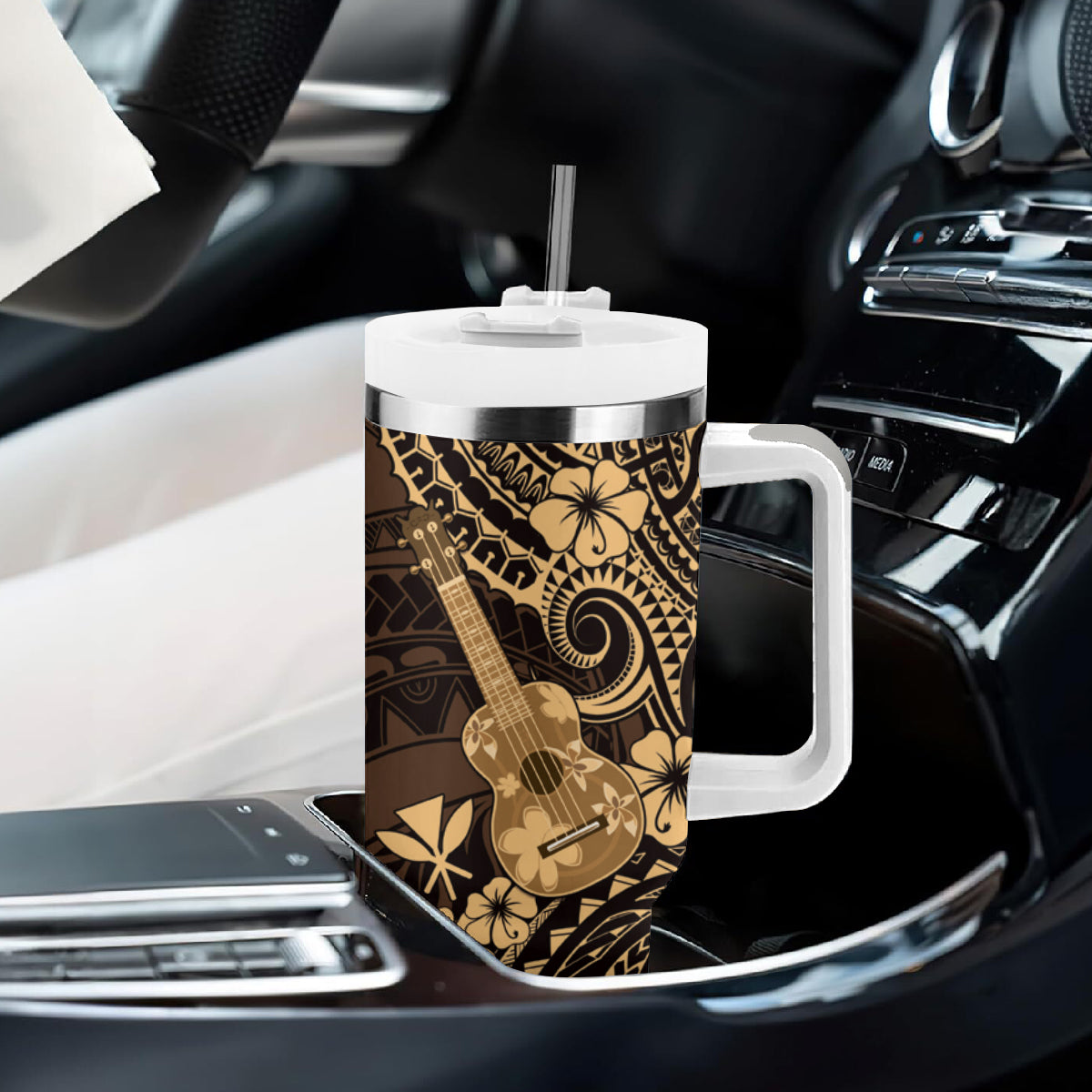 Hawaii Ukulele Tumbler With Handle Polynesian Pattern Gold Version LT01 - Polynesian Pride