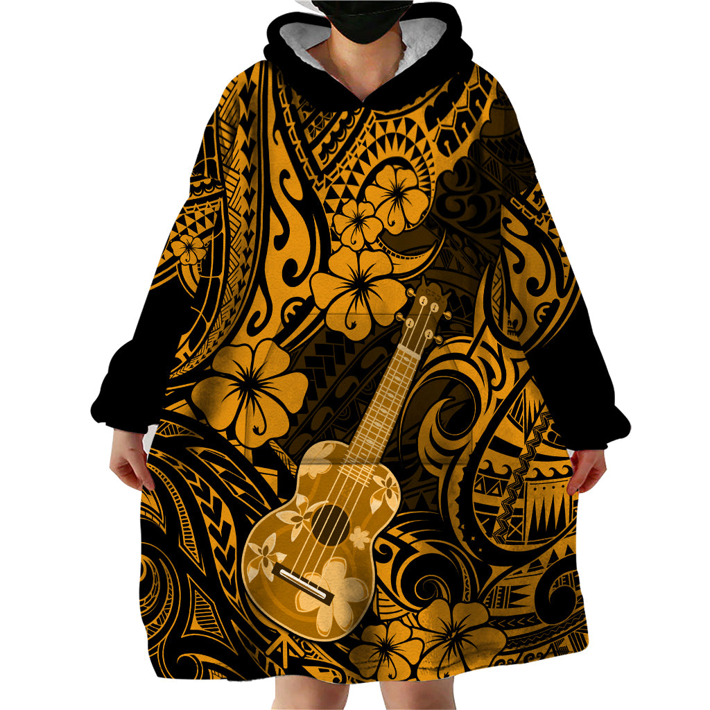 Hawaii Ukulele Wearable Blanket Hoodie Polynesian Pattern Gold Version LT01 - Polynesian Pride