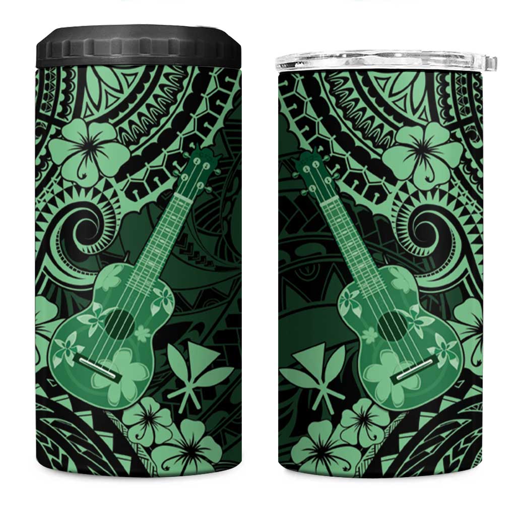 Hawaii Ukulele 4 in 1 Can Cooler Tumbler Polynesian Pattern Green Version LT01 One Size: 16 oz Green - Polynesian Pride