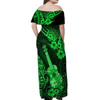 Hawaii Ukulele Off Shoulder Maxi Dress Polynesian Pattern Green Version LT01 - Polynesian Pride