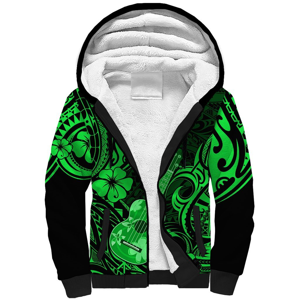 Hawaii Ukulele Sherpa Hoodie Polynesian Pattern Green Version LT01 Unisex Green - Polynesian Pride