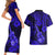 Hawaii Ukulele Couples Matching Short Sleeve Bodycon Dress and Hawaiian Shirt Polynesian Pattern Navy Blue Version LT01 - Polynesian Pride