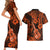 Hawaii Ukulele Couples Matching Short Sleeve Bodycon Dress and Hawaiian Shirt Polynesian Pattern Orange Version LT01 - Polynesian Pride