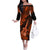 Hawaii Ukulele Family Matching Off Shoulder Long Sleeve Dress and Hawaiian Shirt Polynesian Pattern Orange Version LT01 Mom's Dress Orange - Polynesian Pride