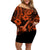 Hawaii Ukulele Family Matching Off Shoulder Short Dress and Hawaiian Shirt Polynesian Pattern Orange Version LT01 Mom's Dress Orange - Polynesian Pride