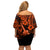 Hawaii Ukulele Family Matching Off Shoulder Short Dress and Hawaiian Shirt Polynesian Pattern Orange Version LT01 - Polynesian Pride