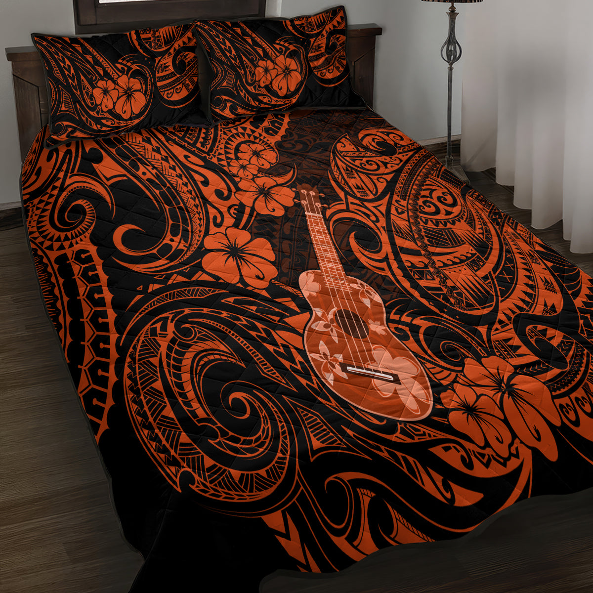 Hawaii Ukulele Quilt Bed Set Polynesian Pattern Orange Version LT01 - Polynesian Pride