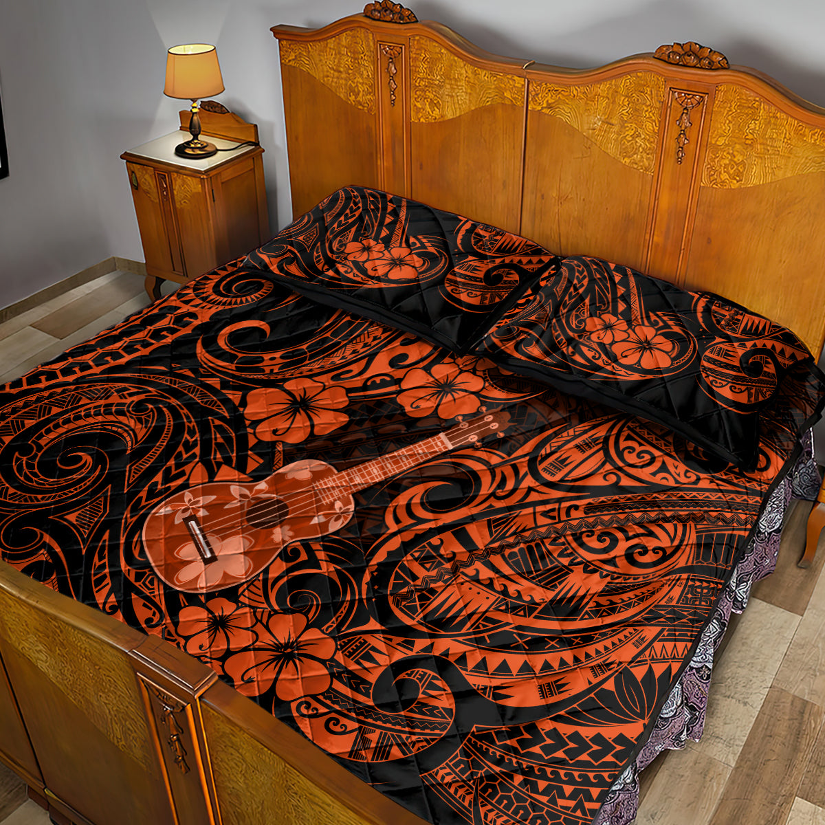 Hawaii Ukulele Quilt Bed Set Polynesian Pattern Orange Version LT01 - Polynesian Pride