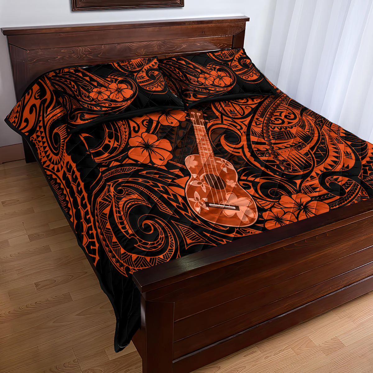 Hawaii Ukulele Quilt Bed Set Polynesian Pattern Orange Version LT01 - Polynesian Pride