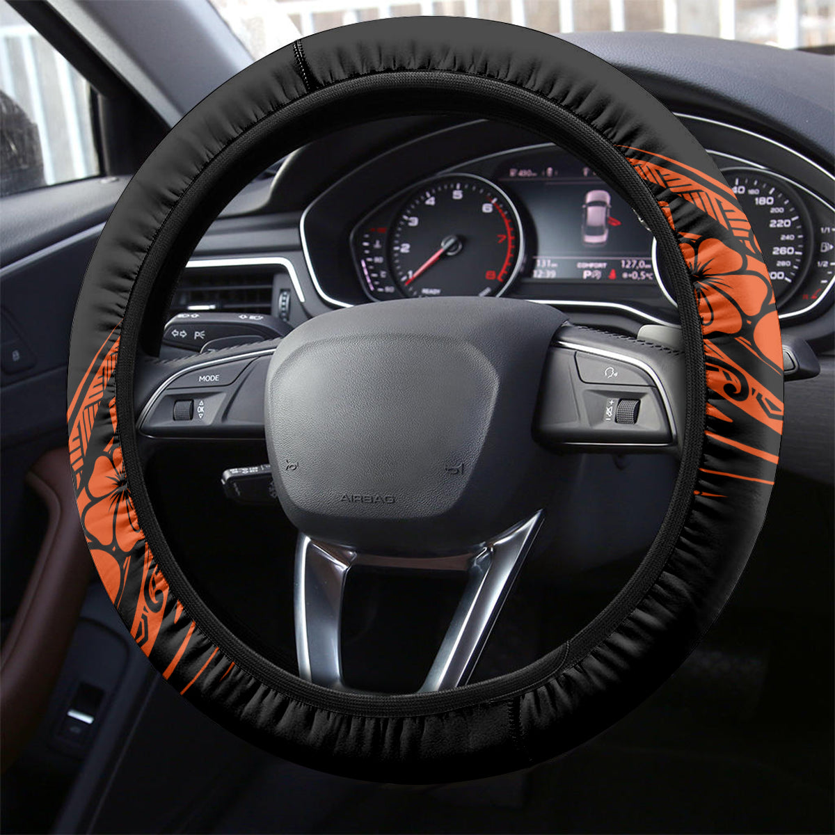 Hawaii Ukulele Steering Wheel Cover Polynesian Pattern Orange Version LT01 - Polynesian Pride