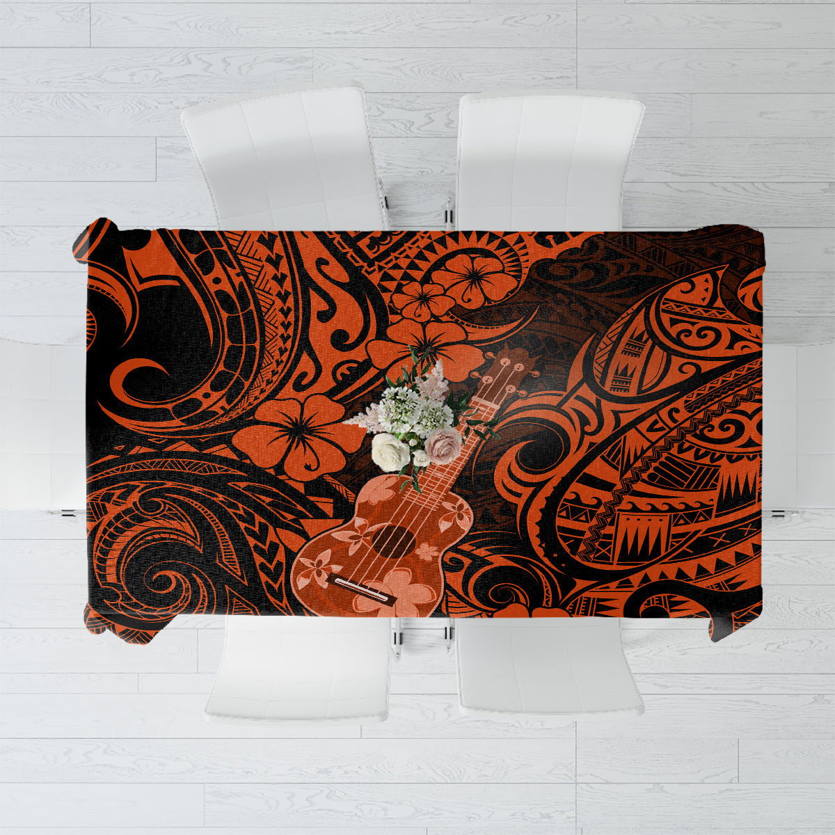 Hawaii Ukulele Tablecloth Polynesian Pattern Orange Version LT01 Orange - Polynesian Pride