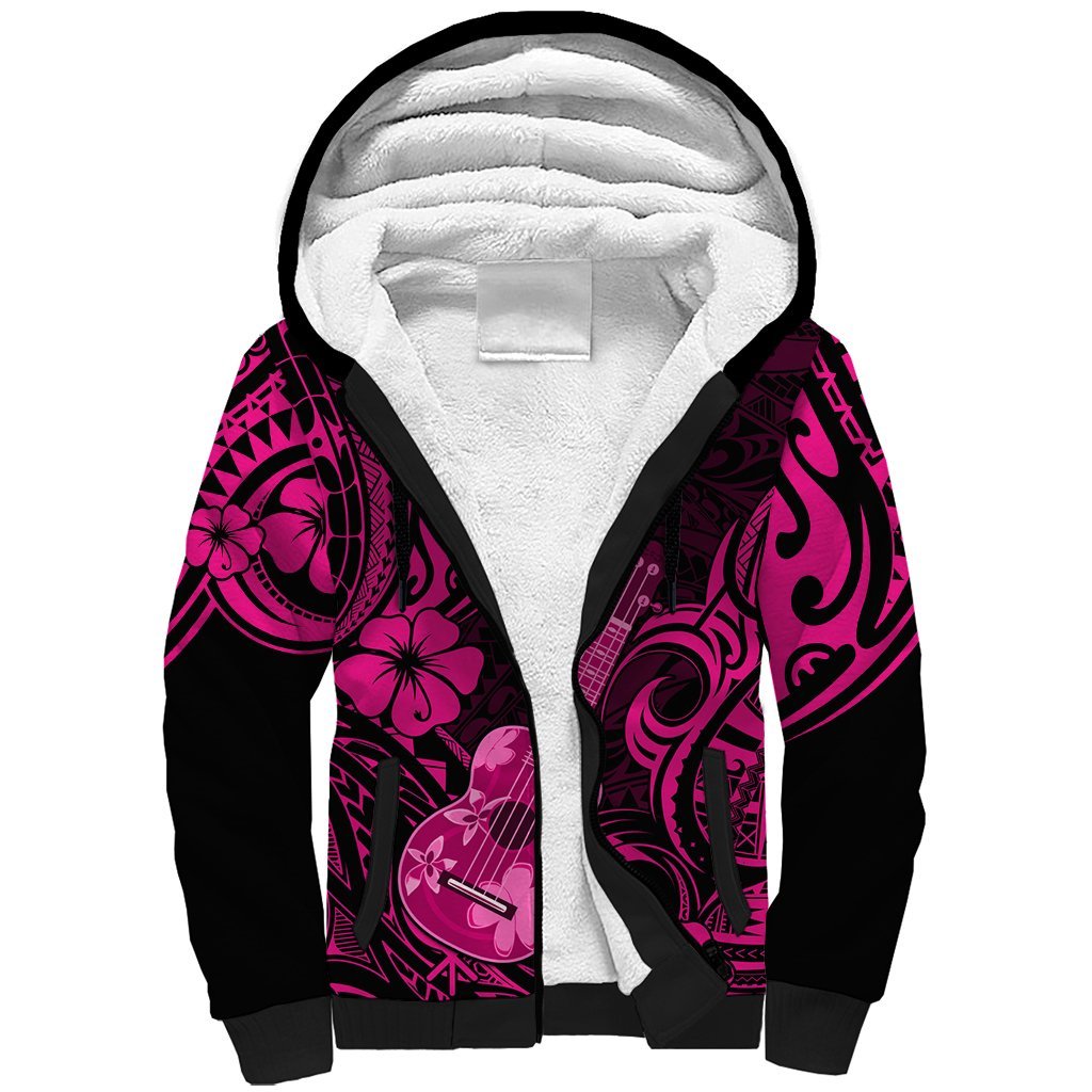 Hawaii Ukulele Sherpa Hoodie Polynesian Pattern Pink Version LT01 Unisex Pink - Polynesian Pride