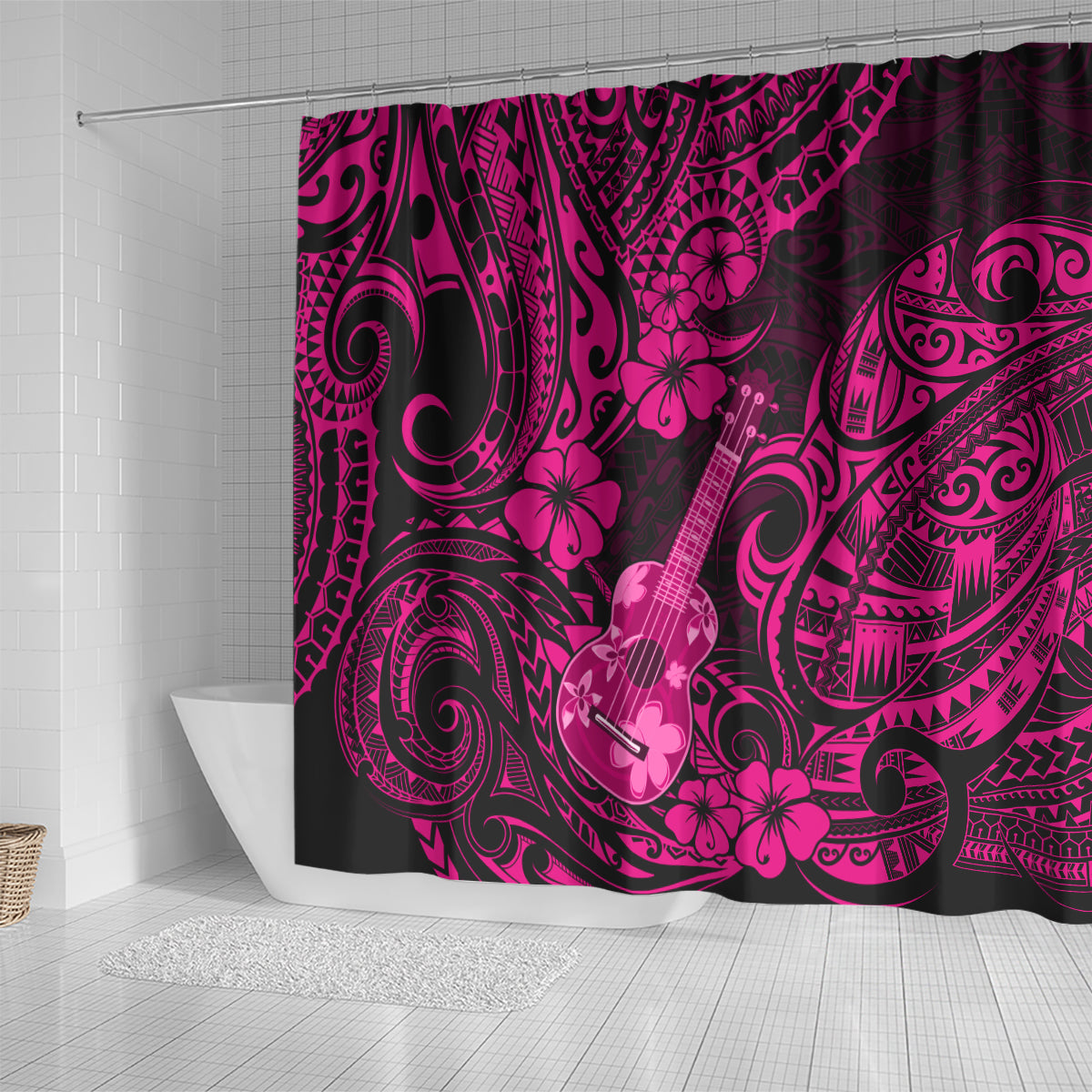 Hawaii Ukulele Shower Curtain Polynesian Pattern Pink Version LT01 - Polynesian Pride