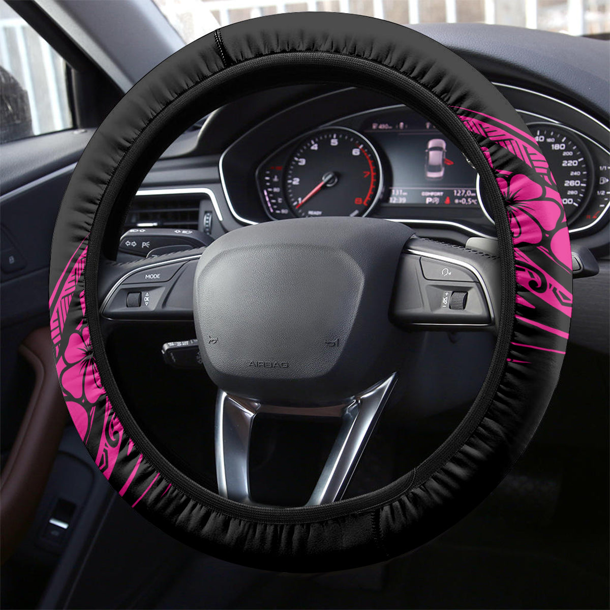 Hawaii Ukulele Steering Wheel Cover Polynesian Pattern Pink Version LT01 - Polynesian Pride