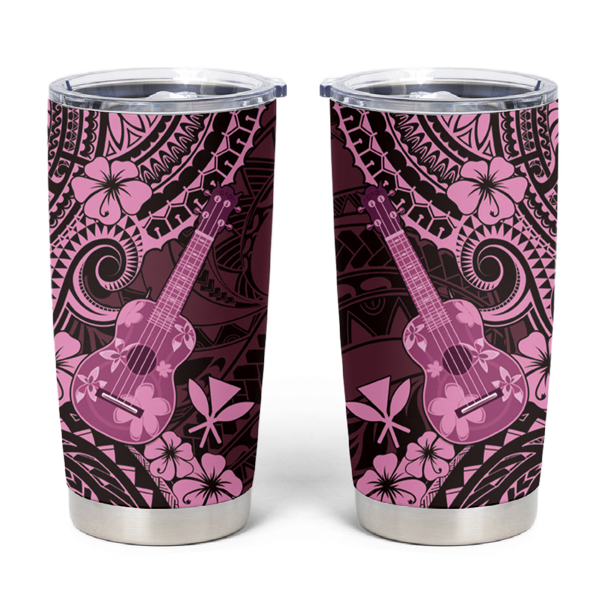 Hawaii Ukulele Tumbler Cup Polynesian Pattern Pink Version LT01 Pink - Polynesian Pride