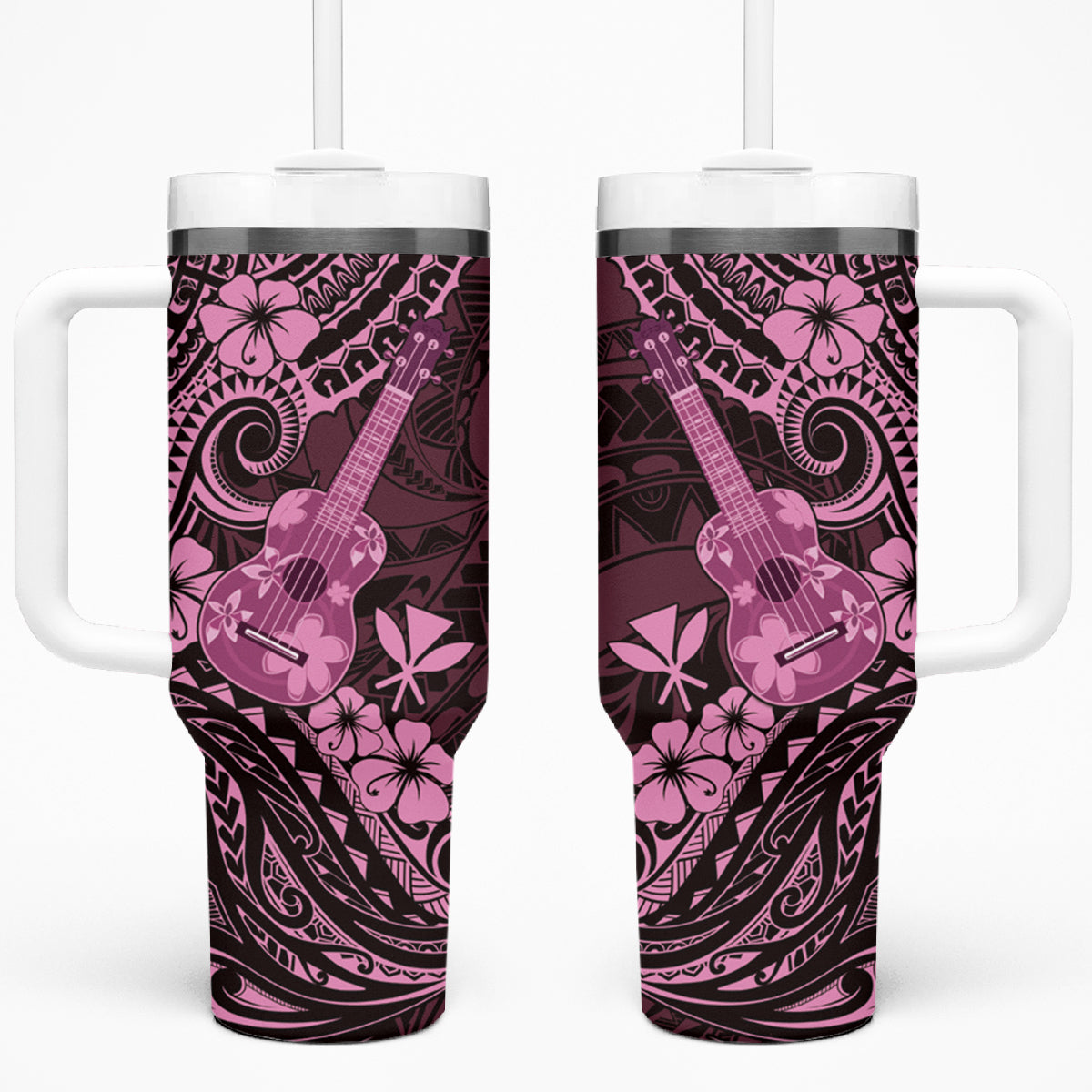 Hawaii Ukulele Tumbler With Handle Polynesian Pattern Pink Version LT01 One Size: 40 oz Pink - Polynesian Pride