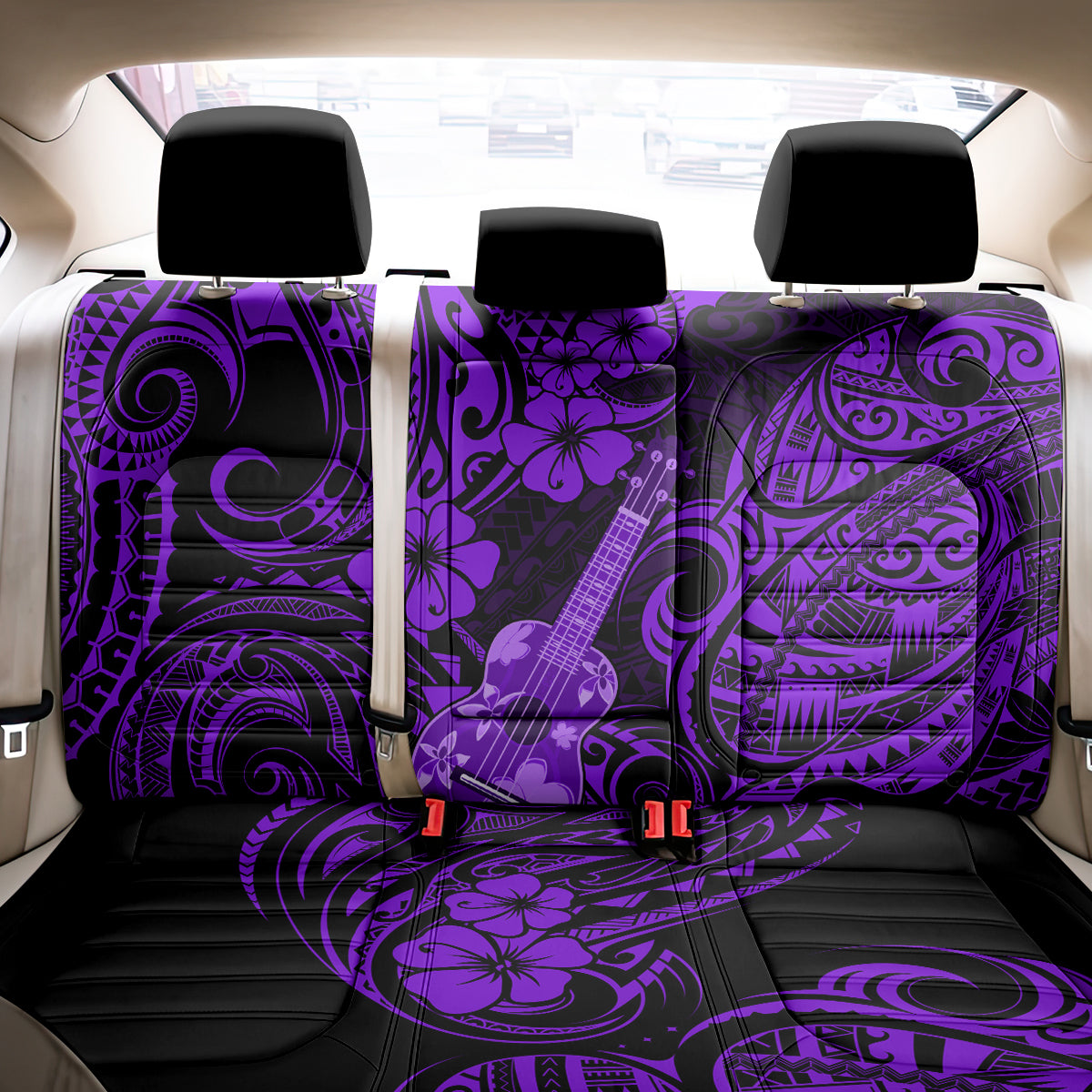 Hawaii Ukulele Back Car Seat Cover Polynesian Pattern Purple Version LT01 - Polynesian Pride