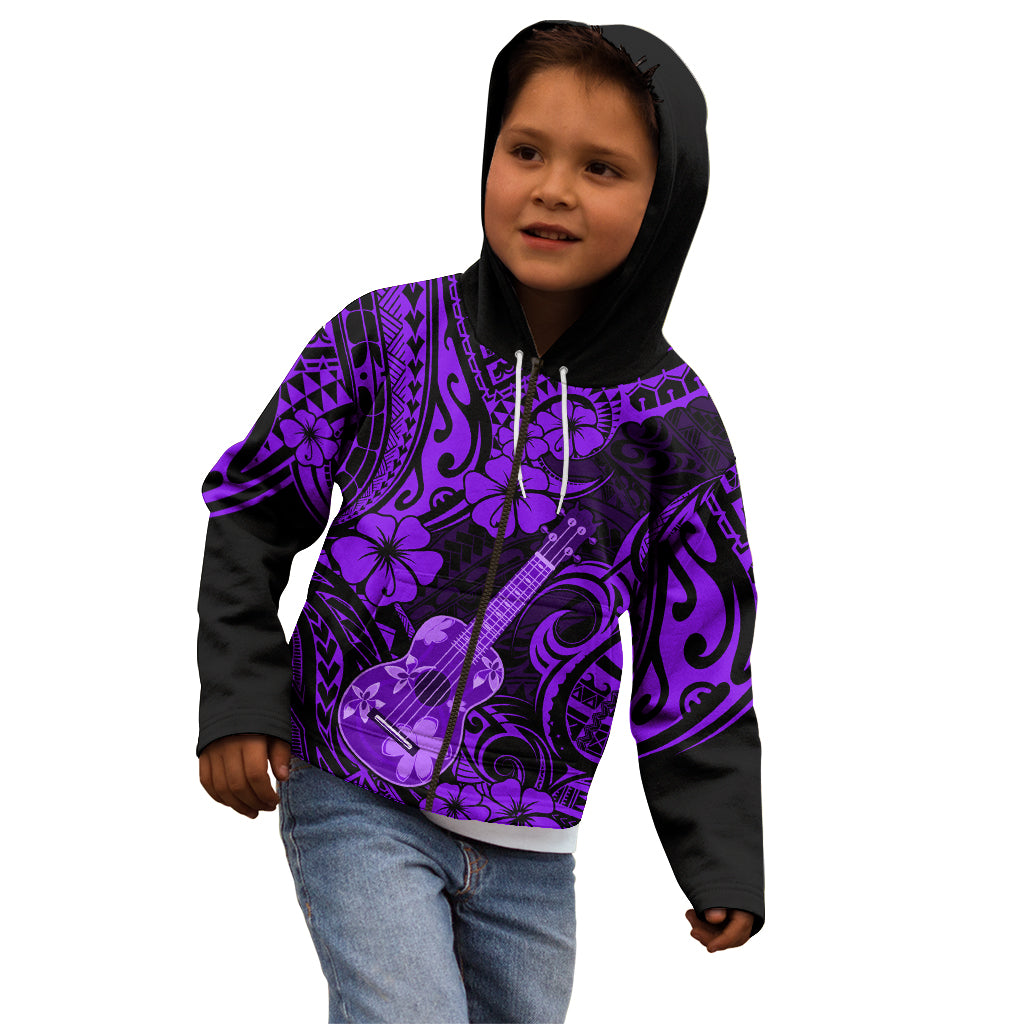 Hawaii Ukulele Kid Hoodie Polynesian Pattern Purple Version LT01 - Polynesian Pride