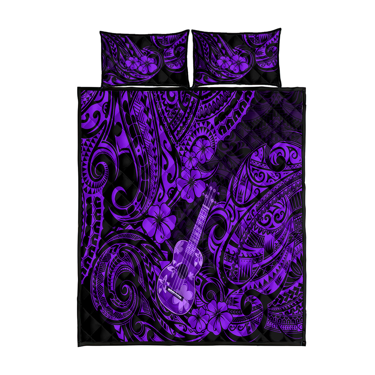 Hawaii Ukulele Quilt Bed Set Polynesian Pattern Purple Version LT01 Purple - Polynesian Pride