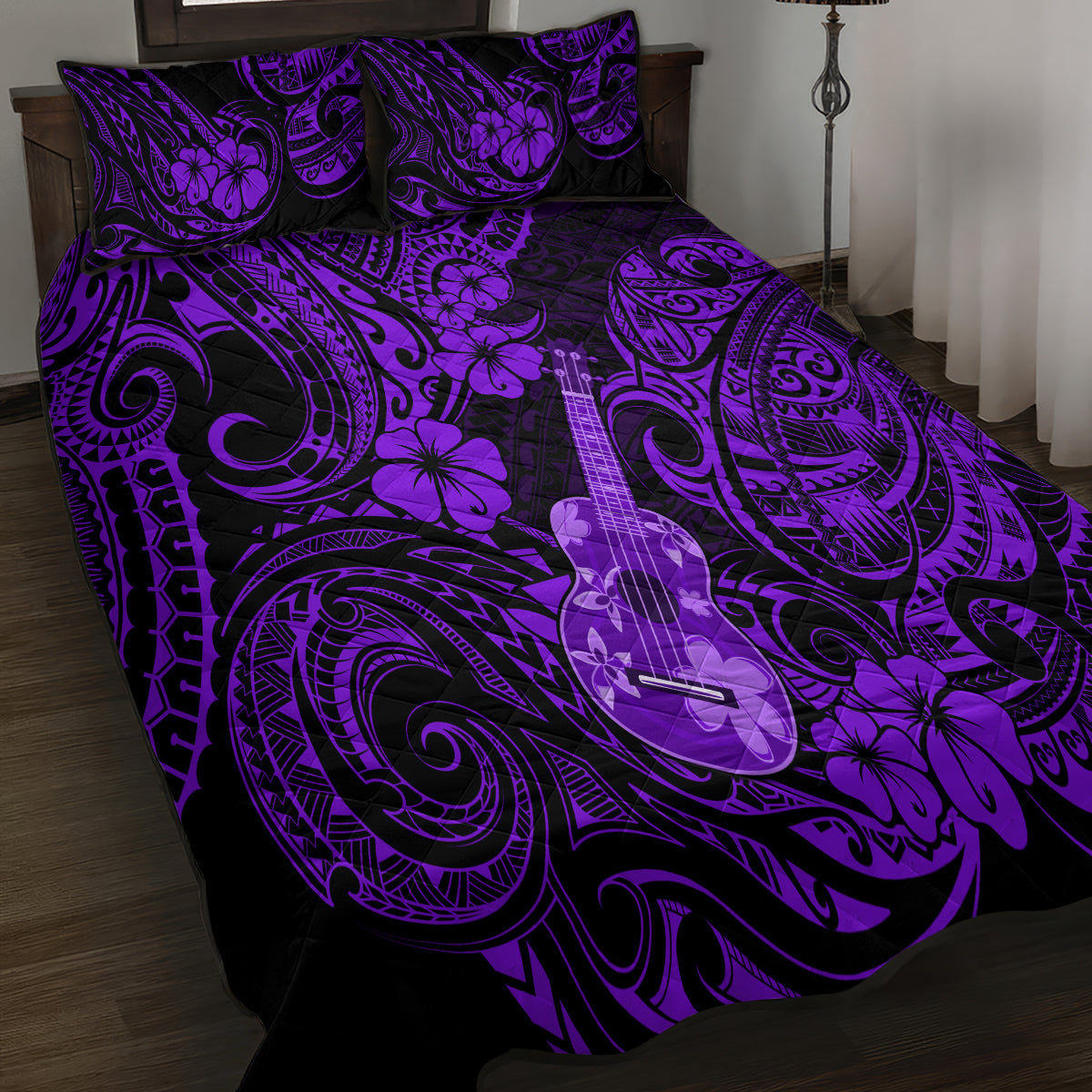 Hawaii Ukulele Quilt Bed Set Polynesian Pattern Purple Version LT01 - Polynesian Pride