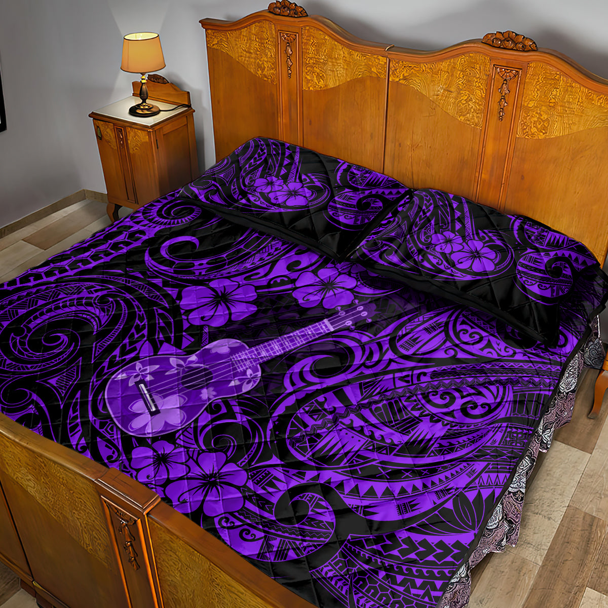 Hawaii Ukulele Quilt Bed Set Polynesian Pattern Purple Version LT01 - Polynesian Pride