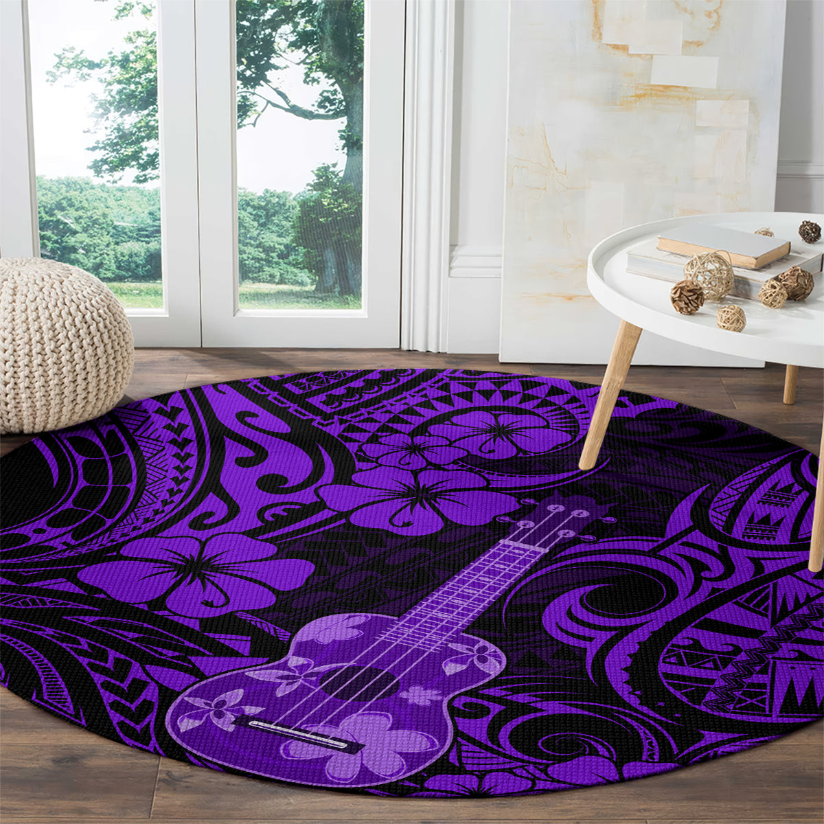 Hawaii Ukulele Round Carpet Polynesian Pattern Purple Version LT01 - Polynesian Pride