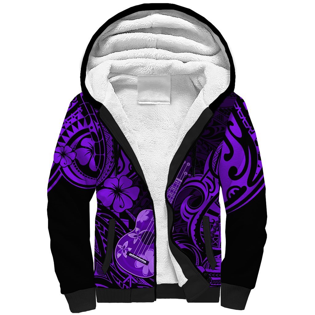 Hawaii Ukulele Sherpa Hoodie Polynesian Pattern Purple Version LT01 Unisex Purple - Polynesian Pride