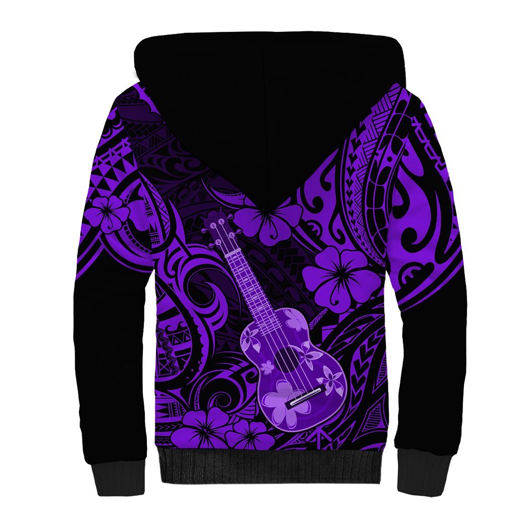 Hawaii Ukulele Sherpa Hoodie Polynesian Pattern Purple Version LT01 - Polynesian Pride