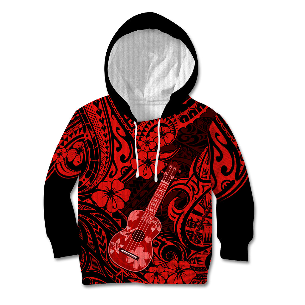 Hawaii Ukulele Kid Hoodie Polynesian Pattern Red Version LT01 Red - Polynesian Pride