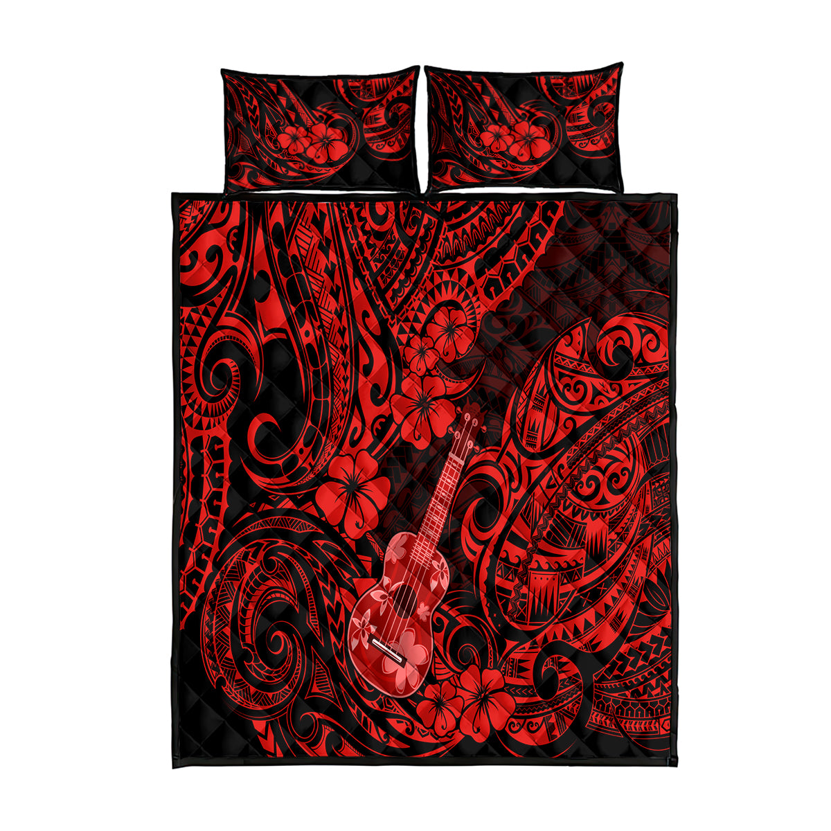 Hawaii Ukulele Quilt Bed Set Polynesian Pattern Red Version LT01 Red - Polynesian Pride