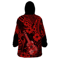 Hawaii Ukulele Wearable Blanket Hoodie Polynesian Pattern Red Version LT01 - Polynesian Pride