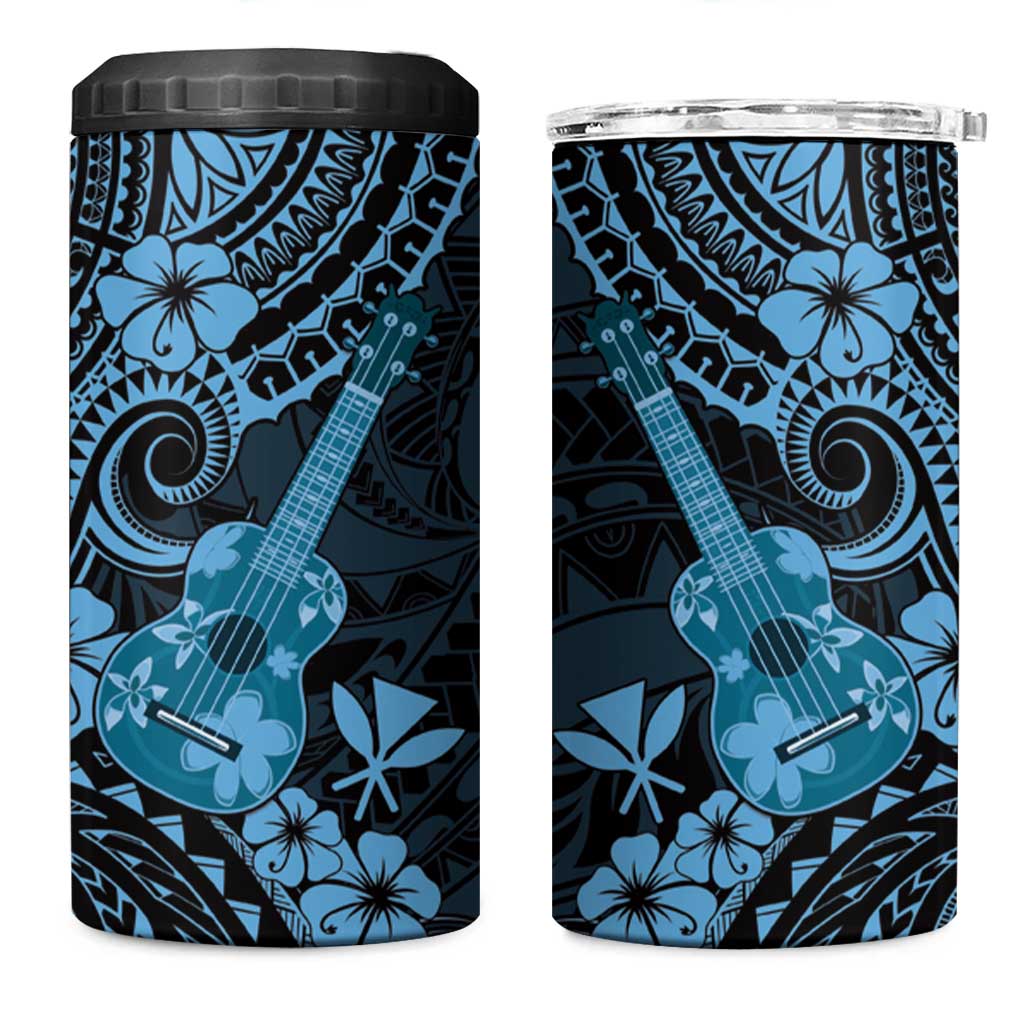 Hawaii Ukulele 4 in 1 Can Cooler Tumbler Polynesian Pattern Sky Blue Version LT01 One Size: 16 oz Blue - Polynesian Pride