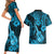 Hawaii Ukulele Couples Matching Short Sleeve Bodycon Dress and Hawaiian Shirt Polynesian Pattern Sky Blue Version LT01 - Polynesian Pride