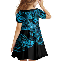 Hawaii Ukulele Kid Short Sleeve Dress Polynesian Pattern Sky Blue Version LT01 - Polynesian Pride