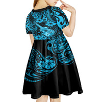 Hawaii Ukulele Kid Short Sleeve Dress Polynesian Pattern Sky Blue Version LT01 - Polynesian Pride