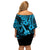 Hawaii Ukulele Off Shoulder Short Dress Polynesian Pattern Sky Blue Version LT01 - Polynesian Pride