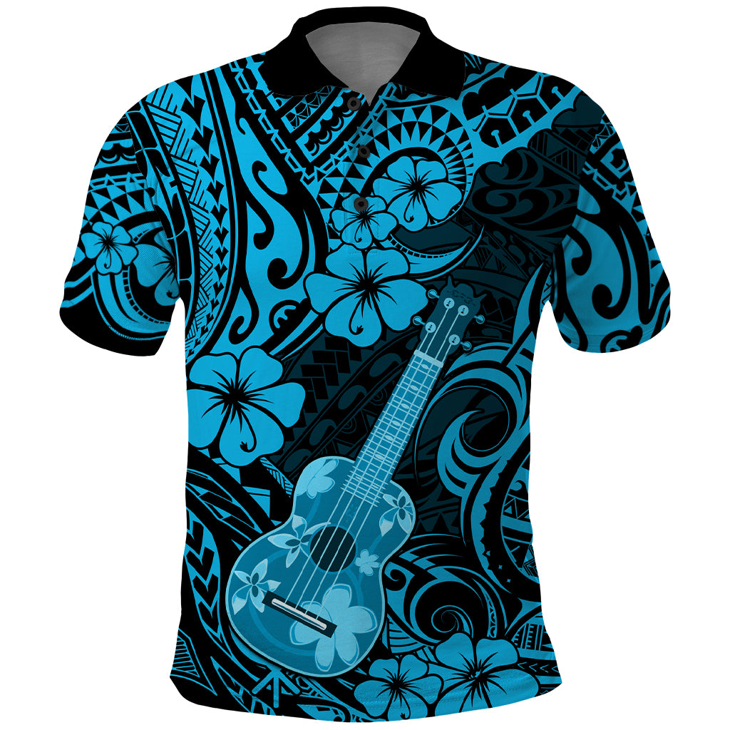 Hawaii Ukulele Polo Shirt Polynesian Pattern Sky Blue Version LT01 Blue - Polynesian Pride