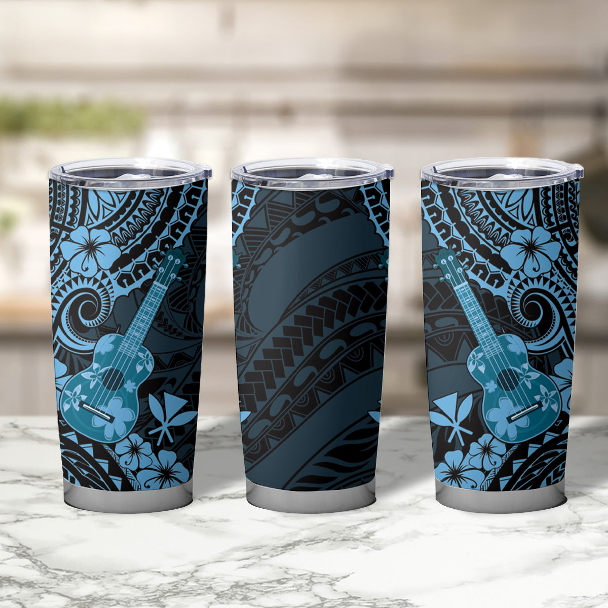 Hawaii Ukulele Tumbler Cup Polynesian Pattern Sky Blue Version LT01 - Polynesian Pride