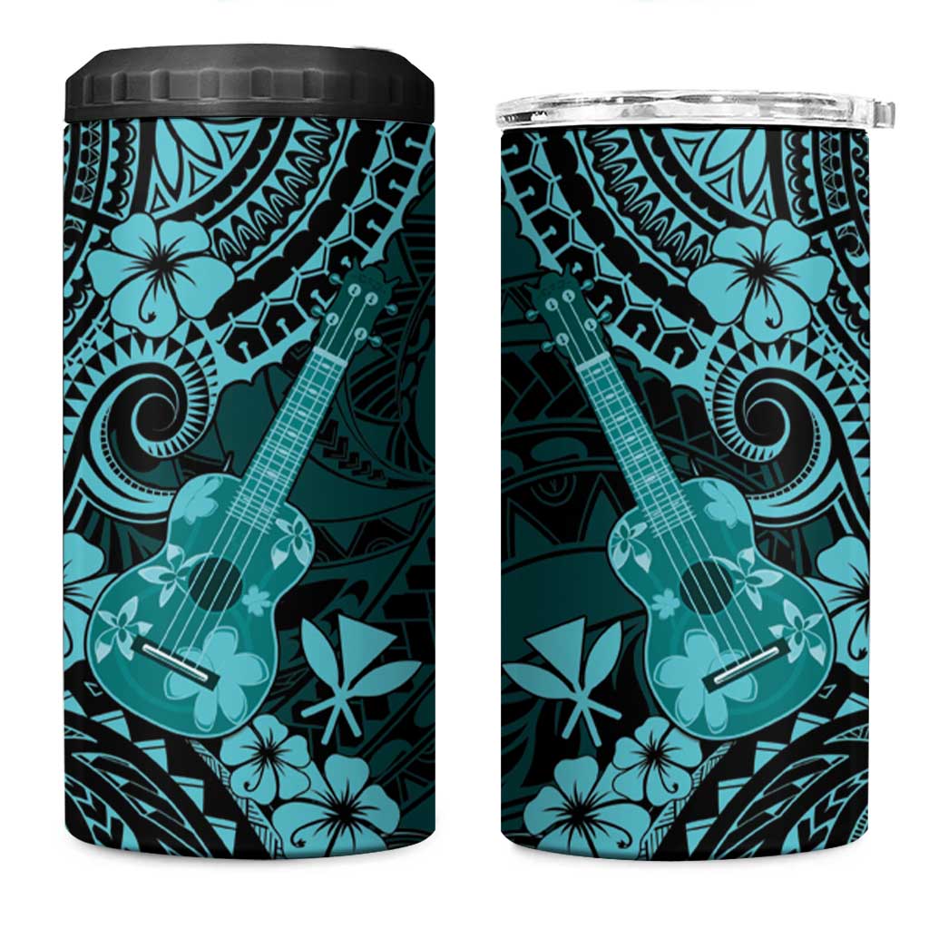 Hawaii Ukulele 4 in 1 Can Cooler Tumbler Polynesian Pattern Turquoise Version LT01 One Size: 16 oz Turquoise - Polynesian Pride