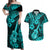 Hawaii Ukulele Couples Matching Off Shoulder Maxi Dress and Hawaiian Shirt Polynesian Pattern Turquoise Version LT01 Turquoise - Polynesian Pride