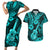 Hawaii Ukulele Couples Matching Short Sleeve Bodycon Dress and Hawaiian Shirt Polynesian Pattern Turquoise Version LT01 Turquoise - Polynesian Pride