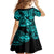 Hawaii Ukulele Family Matching Off Shoulder Short Dress and Hawaiian Shirt Polynesian Pattern Turquoise Version LT01 - Polynesian Pride