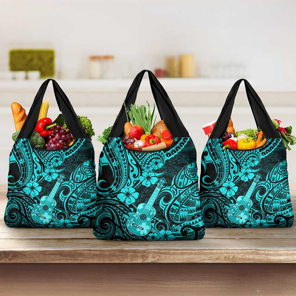 Hawaii Ukulele Grocery Bag Polynesian Pattern Turquoise Version LT01 3-pack One Size Turquoise - Polynesian Pride