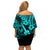 Hawaii Ukulele Off Shoulder Short Dress Polynesian Pattern Turquoise Version LT01 - Polynesian Pride