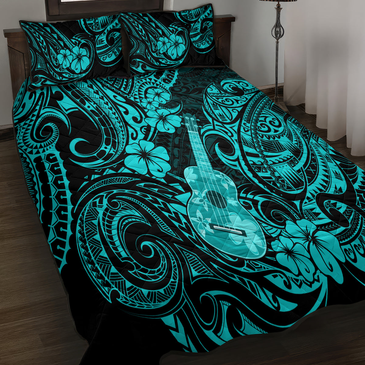 Hawaii Ukulele Quilt Bed Set Polynesian Pattern Turquoise Version LT01 - Polynesian Pride