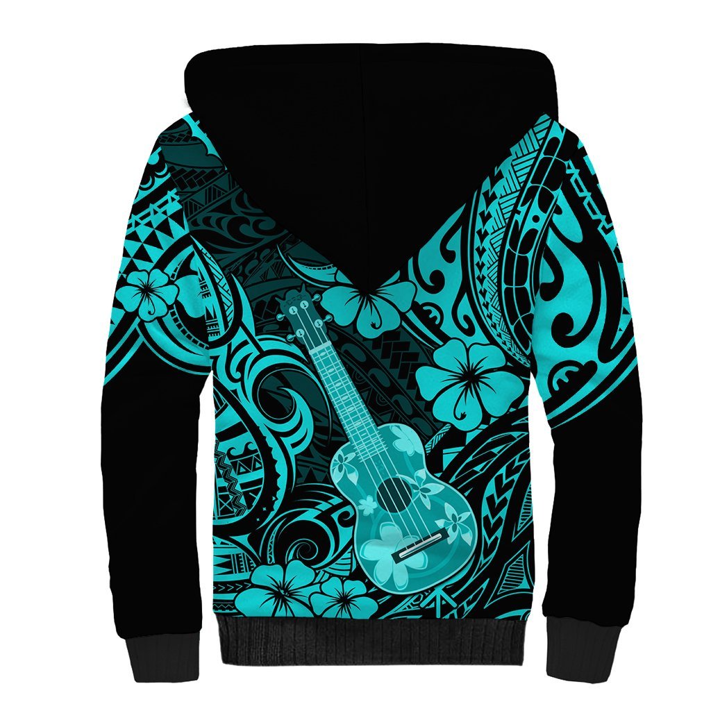 Hawaii Ukulele Sherpa Hoodie Polynesian Pattern Turquoise Version LT01 - Polynesian Pride