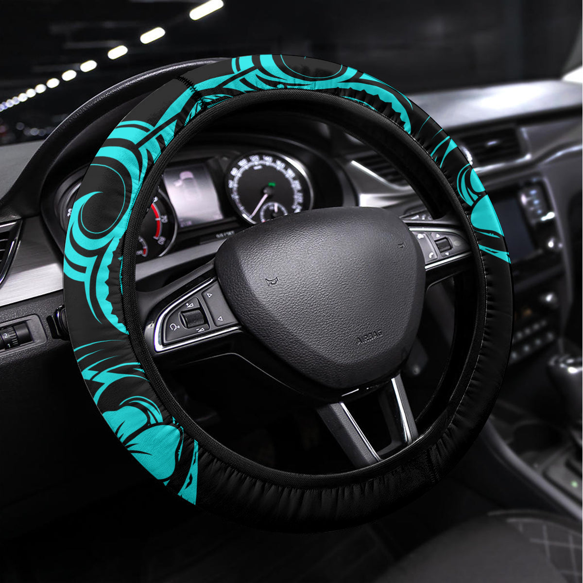 Hawaii Ukulele Steering Wheel Cover Polynesian Pattern Turquoise Version LT01 Universal Fit Turquoise - Polynesian Pride