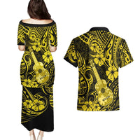 Hawaii Ukulele Couples Matching Puletasi Dress and Hawaiian Shirt Polynesian Pattern Yellow Version LT01 - Polynesian Pride